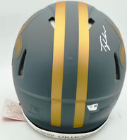 Tyler Shough Autographed New Orleans Saints Slate Gray Full Size Speed Authentic Helmet "2025 #40 Pick" Fanatics Holo #DC75984482
