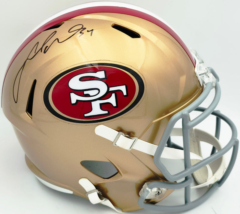 Fred Warner Autographed San Francisco 49ers Gold Full Size Speed Replica Helmet Beckett BAS QR #AD77743