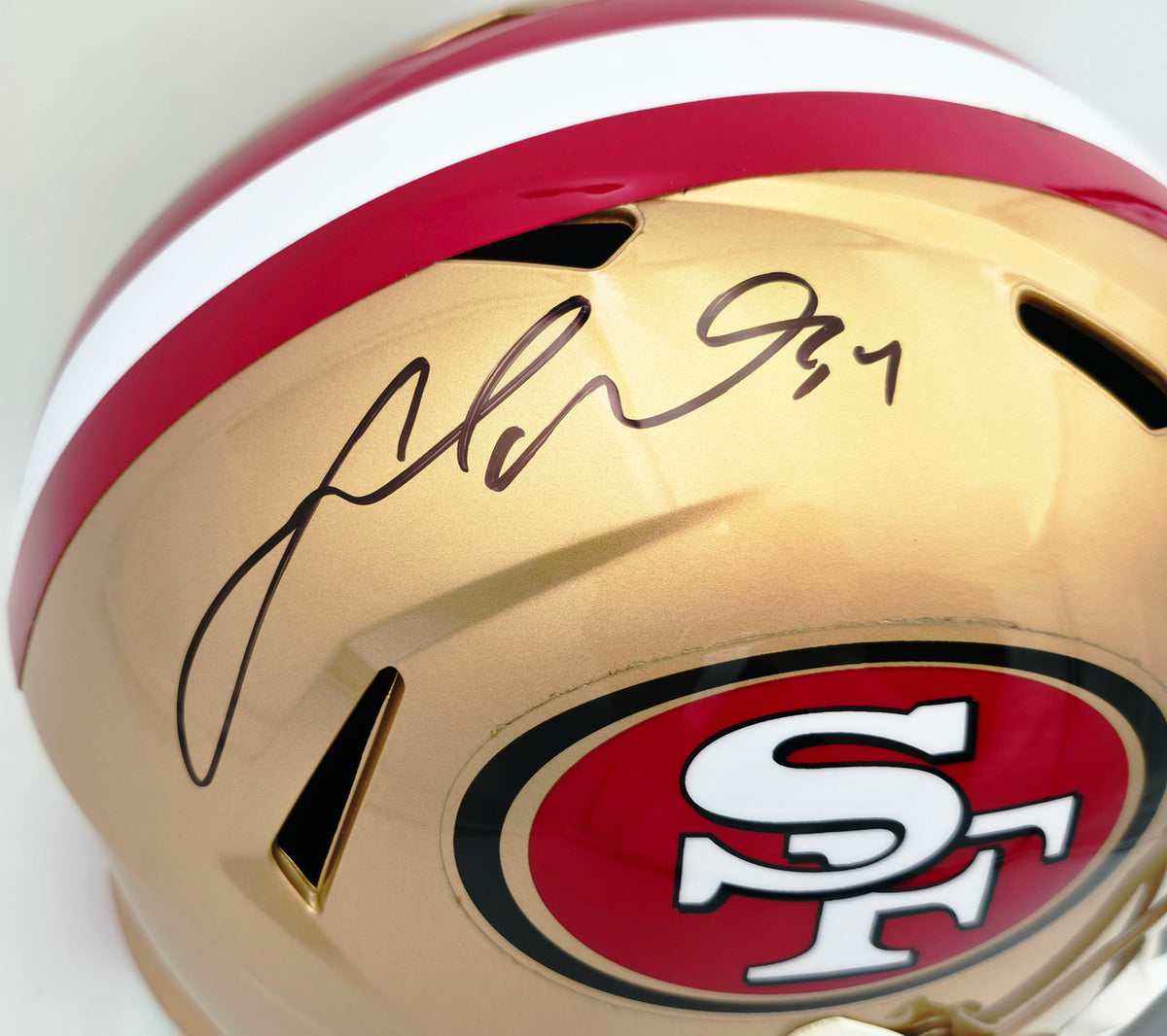 Fred Warner Autographed San Francisco 49ers Gold Full Size Speed Replica Helmet Beckett BAS QR #AD77743