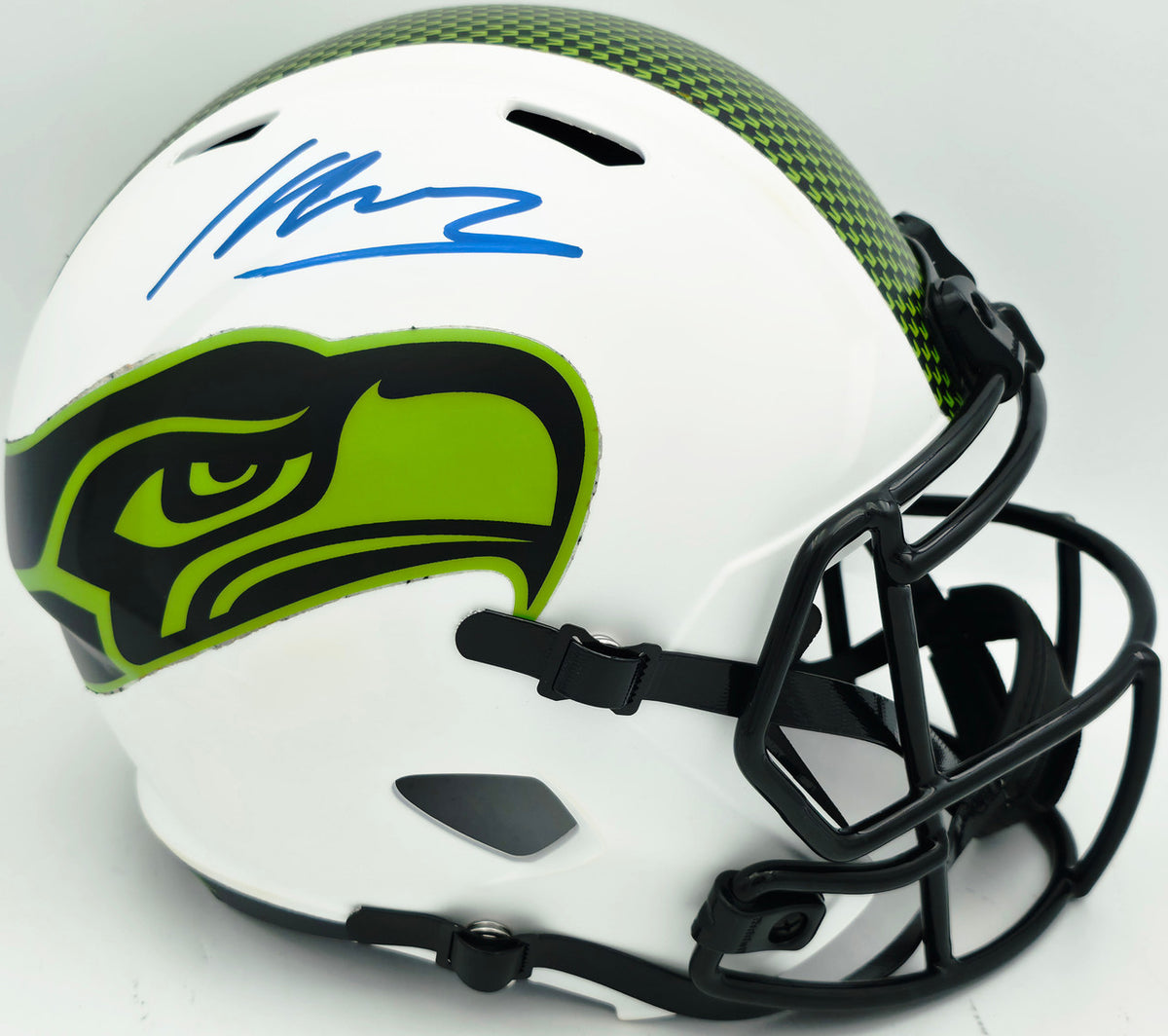 Kenneth Walker III Autographed Seattle Seahawks Lunar Eclipse White Full Size Speed Replica Helmet Beckett BAS Witness #3W087508