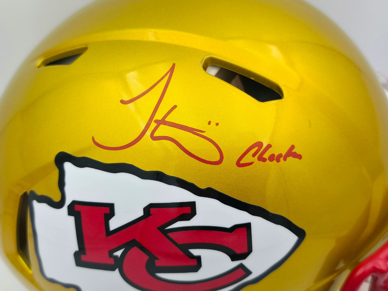Tyreek Hill Autographed Kansas City Chiefs Flash Gold Full Size Speed Authentic Helmet "Cheetah" Beckett BAS Witness #WR93020
