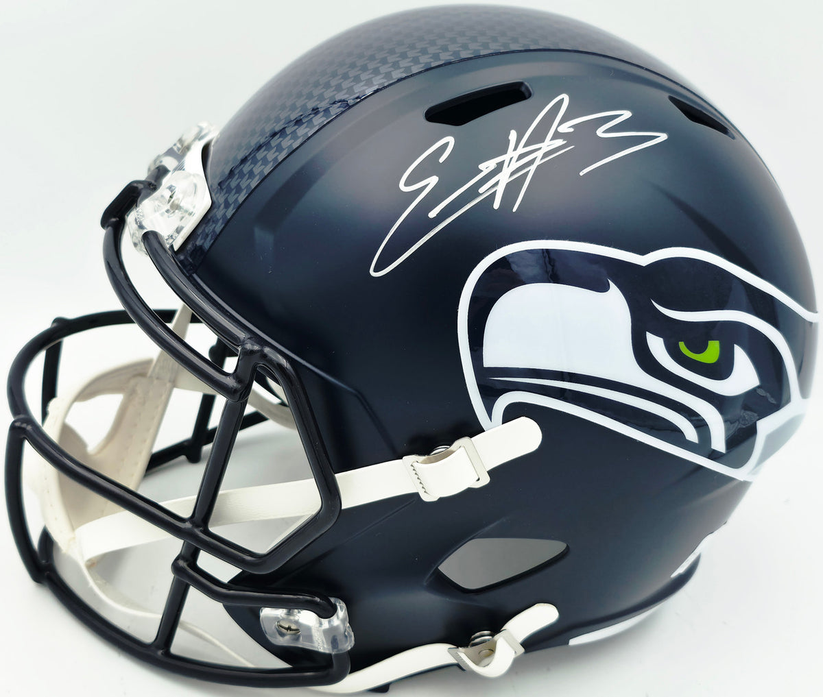 Nick Emmanwori Autographed Seattle Seahawks Blue Full Size Speed Replica Helmet (Signed Twice - Smudged) Beckett BAS Witness #4W530567