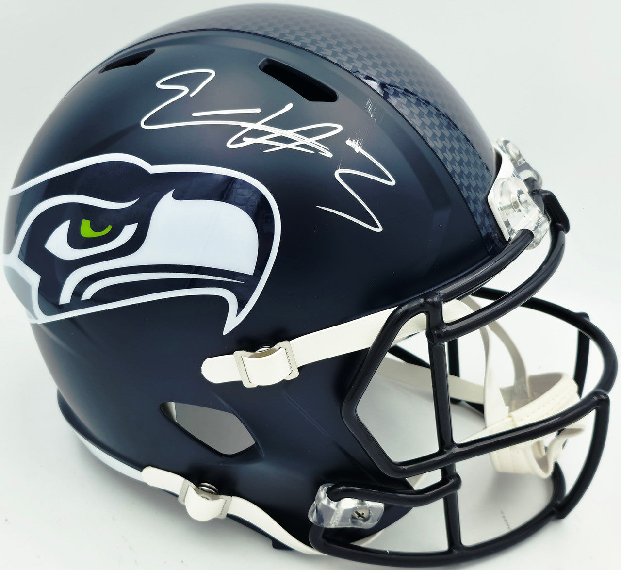 Nick Emmanwori Autographed Seattle Seahawks Blue Full Size Speed Replica Helmet (Signed Twice - Smudged) Beckett BAS Witness #4W530567