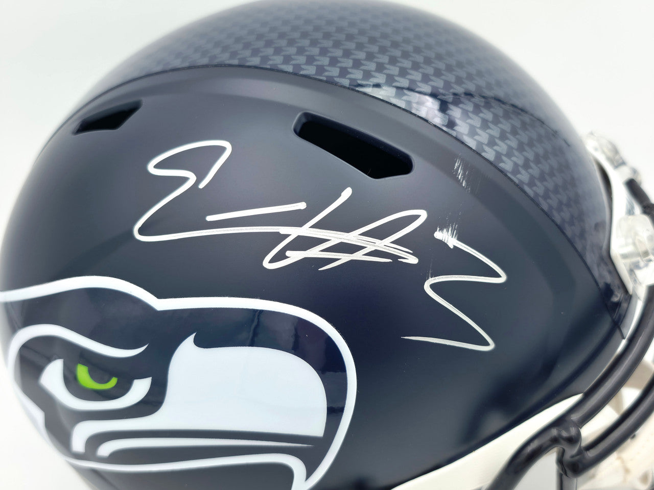 Nick Emmanwori Autographed Seattle Seahawks Blue Full Size Speed Replica Helmet (Signed Twice - Smudged) Beckett BAS Witness #4W530567