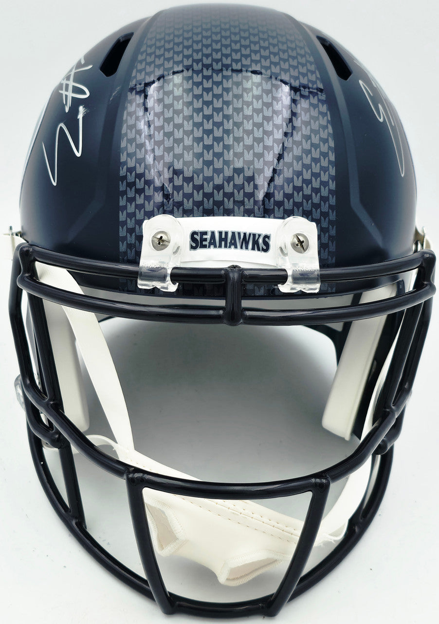 Nick Emmanwori Autographed Seattle Seahawks Blue Full Size Speed Replica Helmet (Signed Twice - Smudged) Beckett BAS Witness #4W530567