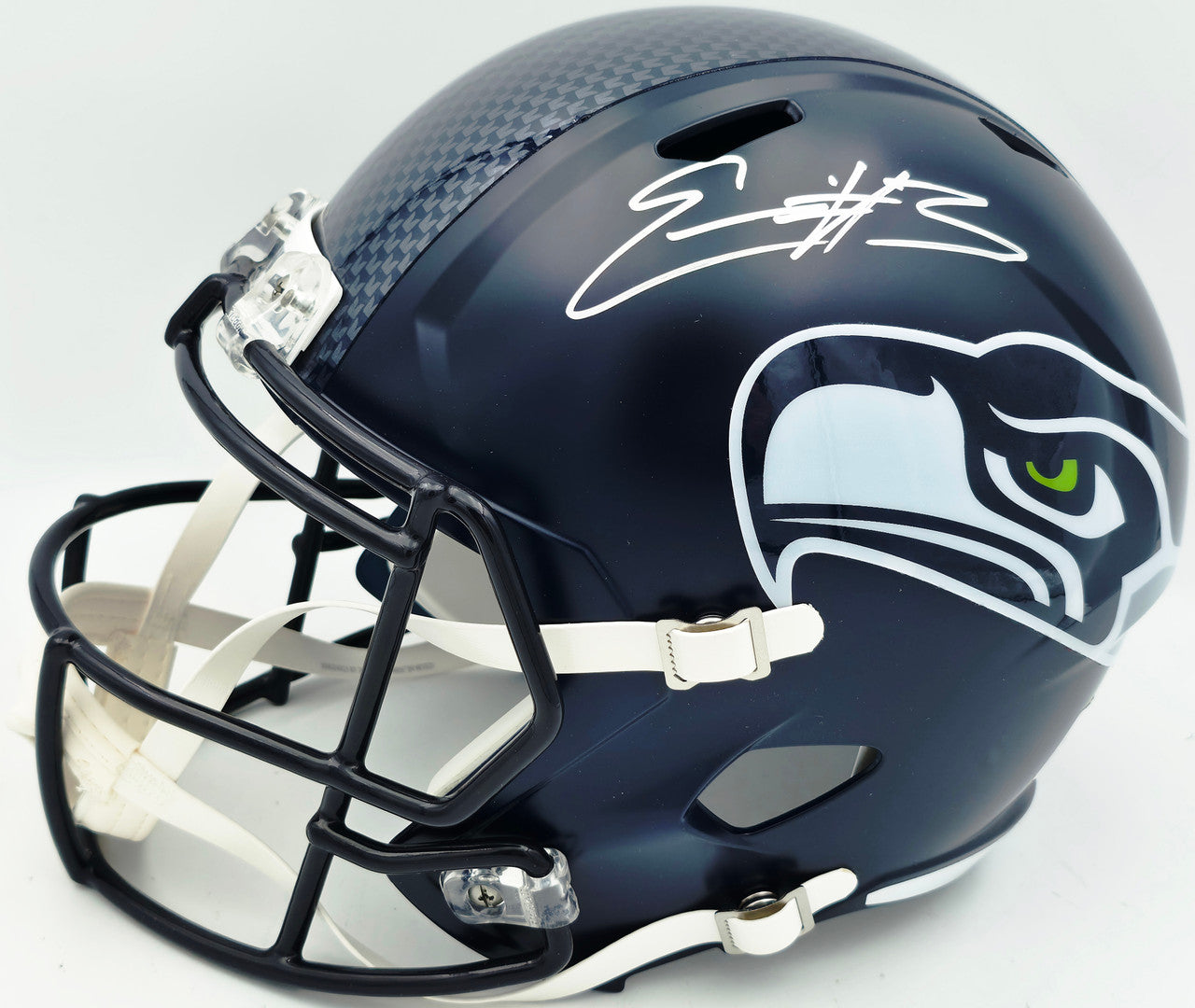 Nick Emmanwori Autographed Seattle Seahawks Blue Full Size Speed Replica Helmet (Signed Twice - Smudged) Beckett BAS Witness #4W530564