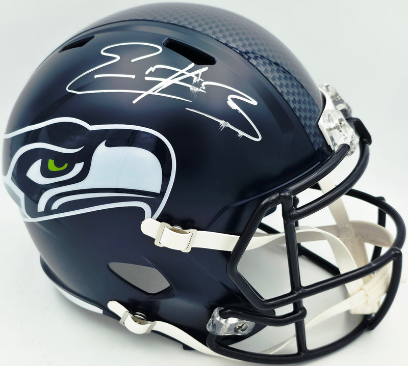 Nick Emmanwori Autographed Seattle Seahawks Blue Full Size Speed Replica Helmet (Signed Twice - Smudged) Beckett BAS Witness #4W530564