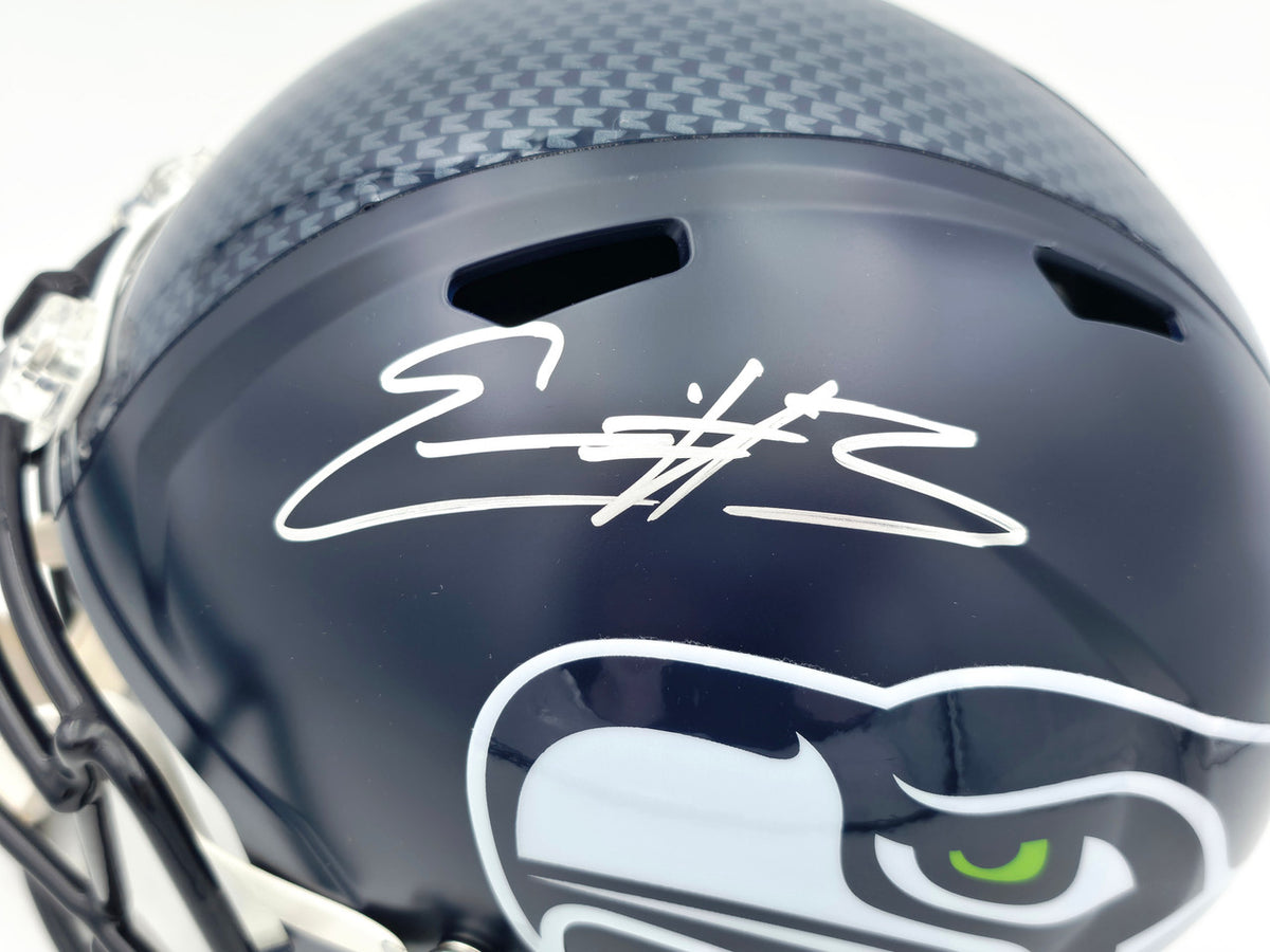 Nick Emmanwori Autographed Seattle Seahawks Blue Full Size Speed Replica Helmet (Signed Twice - Smudged) Beckett BAS Witness #4W530564