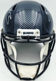Nick Emmanwori Autographed Seattle Seahawks Blue Full Size Speed Replica Helmet (Signed Twice - Smudged) Beckett BAS Witness #4W530564