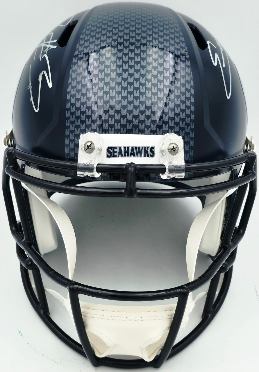 Nick Emmanwori Autographed Seattle Seahawks Blue Full Size Speed Replica Helmet (Signed Twice - Smudged) Beckett BAS Witness #4W530564