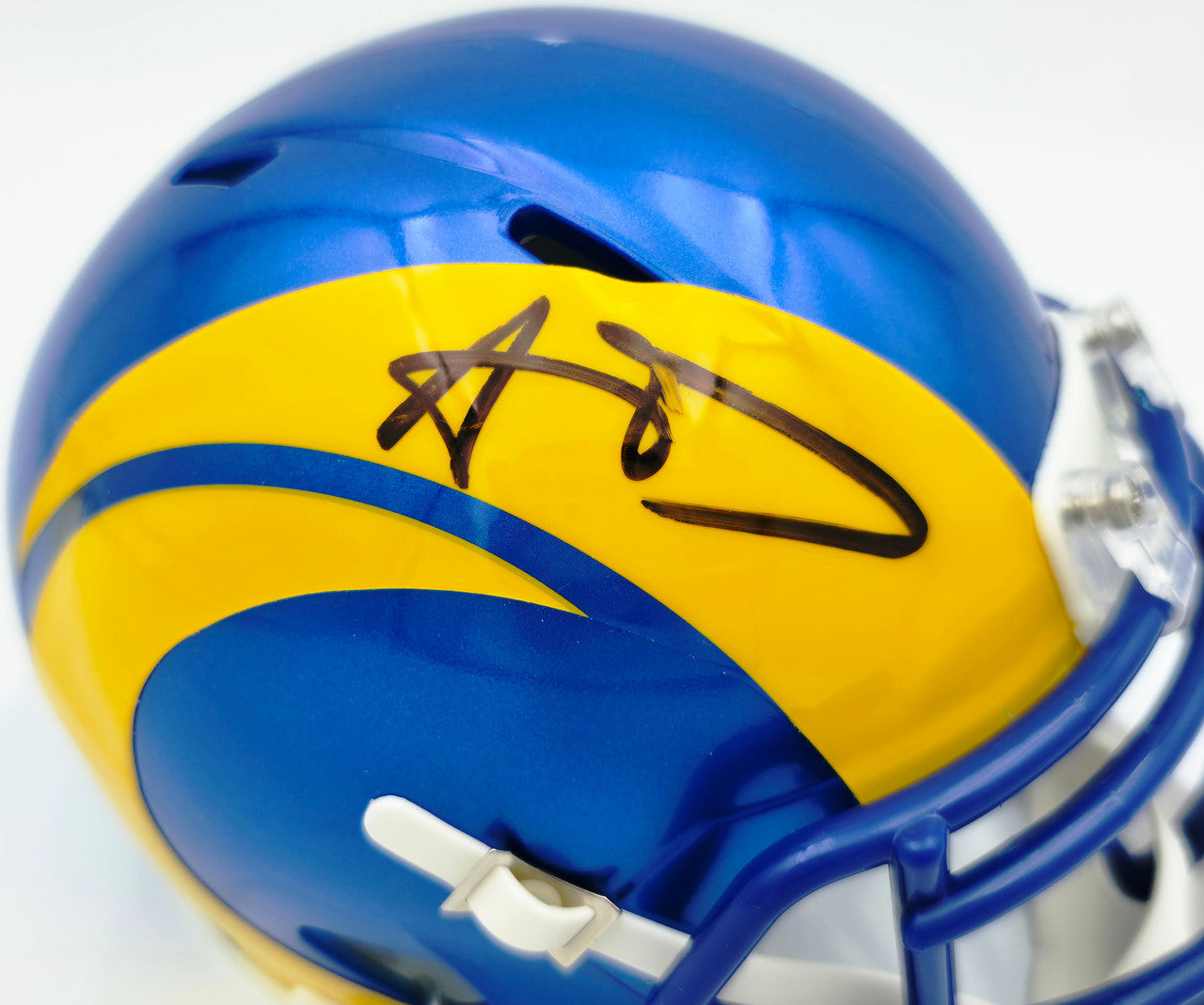 Aaron Donald Autographed Los Angeles Rams Flash Blue Speed Mini Helmet Beckett BAS Witness #4W544970