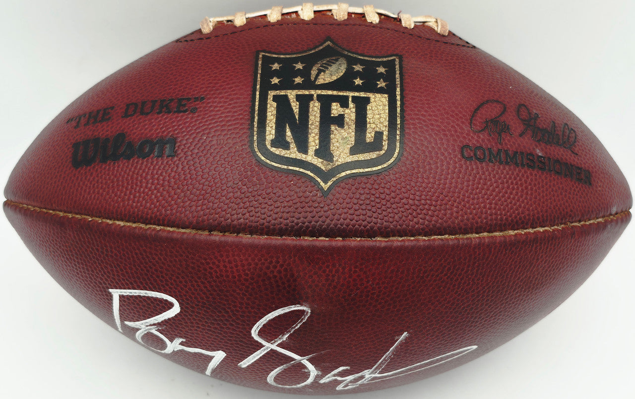Barry Sanders Autographed Official NFL Leather Game Prepped Football Detroit Lions (Smudged) Beckett BAS QR #BN17300