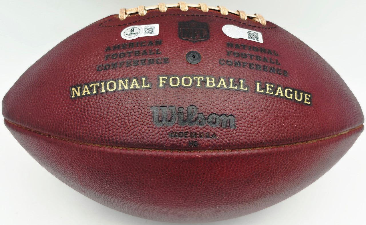 Barry Sanders Autographed Official NFL Leather Game Prepped Football Detroit Lions (Smudged) Beckett BAS QR #BN17299