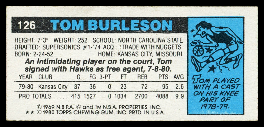 Tom Burleson Autographed 1980-81 Topps Card #126 Kansas City Kings SKU #259803