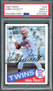 Kirby Puckett Autographed 1985 Topps Rookie Card #536 Minnesota Twins PSA 9 Auto Grade Near Mint/Mint 8 (Highest Graded) PSA/DNA #87310081
