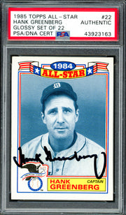 Hank Greenberg Autographed 1985 Topps All Star Glossy Card #22 Detroit Tigers Died 1986 PSA/DNA #43923163