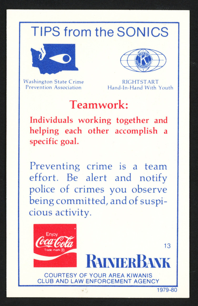 Downtown Fred Brown Autographed 1979-80 Police Card #13 Seattle Supersonics Stock #260140