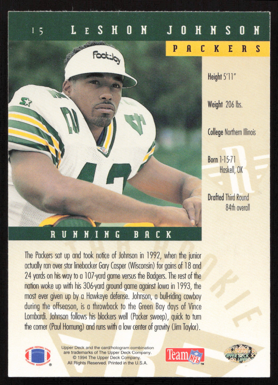 Leshon Johnson Autographed 1994 Upper Deck Rookie Card #15 Green Bay Packers SKU #260204