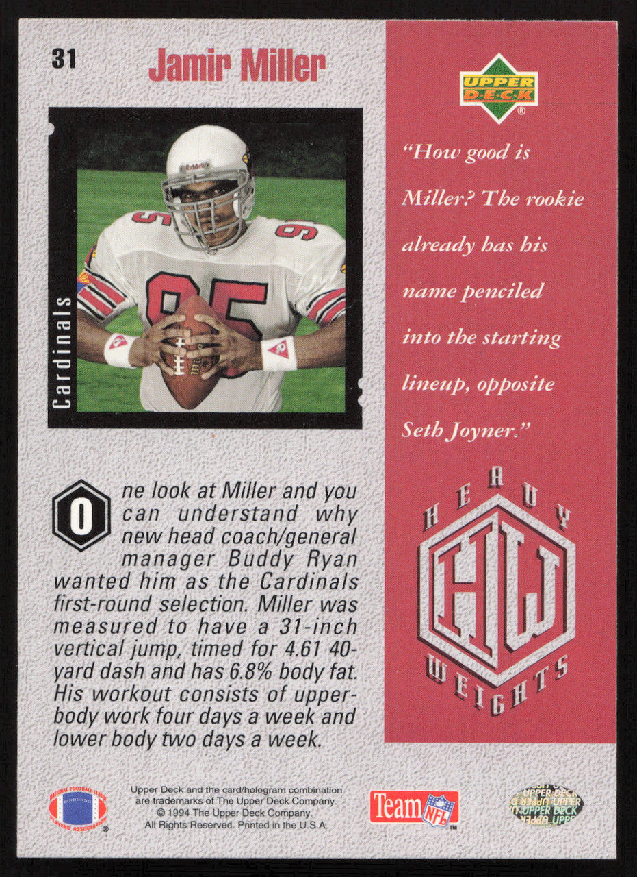 Jamir Miller Autographed 1994 Upper Deck Rookie Card #31 Arizona Cardinals SKU #260205