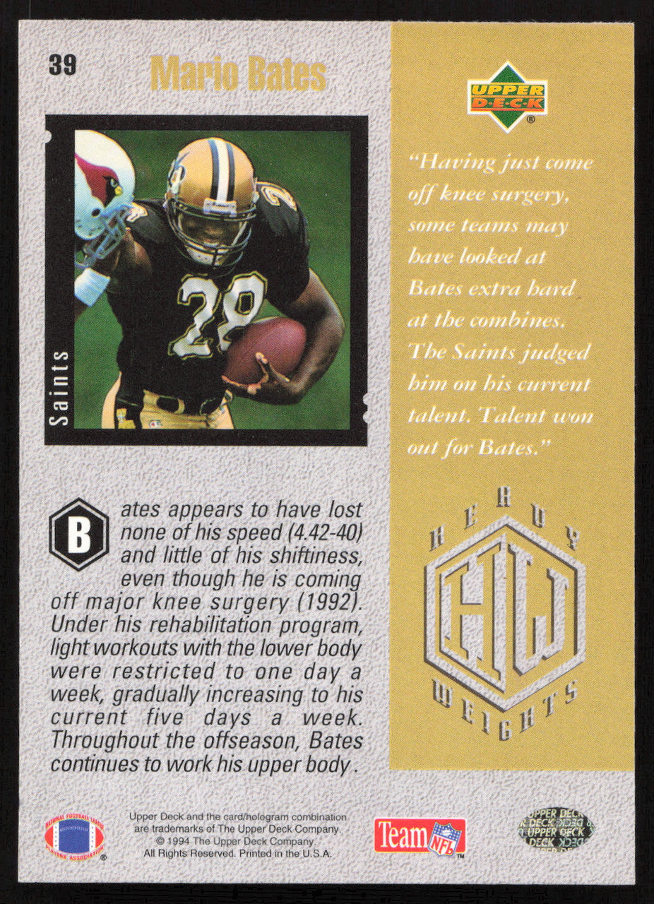 Mario Bates Autographed 1994 Upper Deck Rookie Card #39 New Orleans Saints SKU #260209