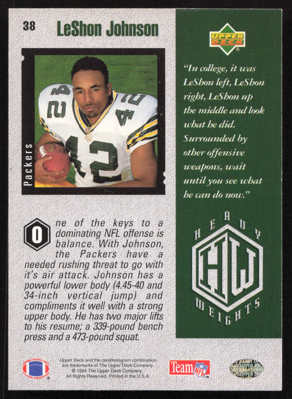 Leshon Johnson Autographed 1994 Upper Deck Rookie Card #38 Green Bay Packers SKU #260210
