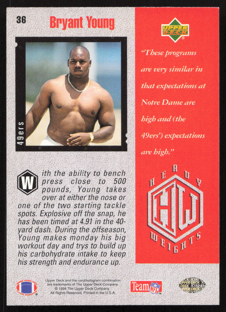 Bryant Young Autographed 1994 Upper Deck Rookie Card #36 San Francisco 49ers SKU #260211