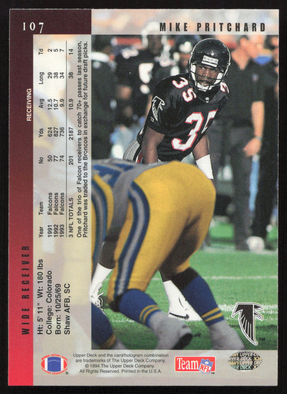 Mike Pritchard Autographed 1994 Upper Deck Card #107 Atlanta Falcons SKU #260233