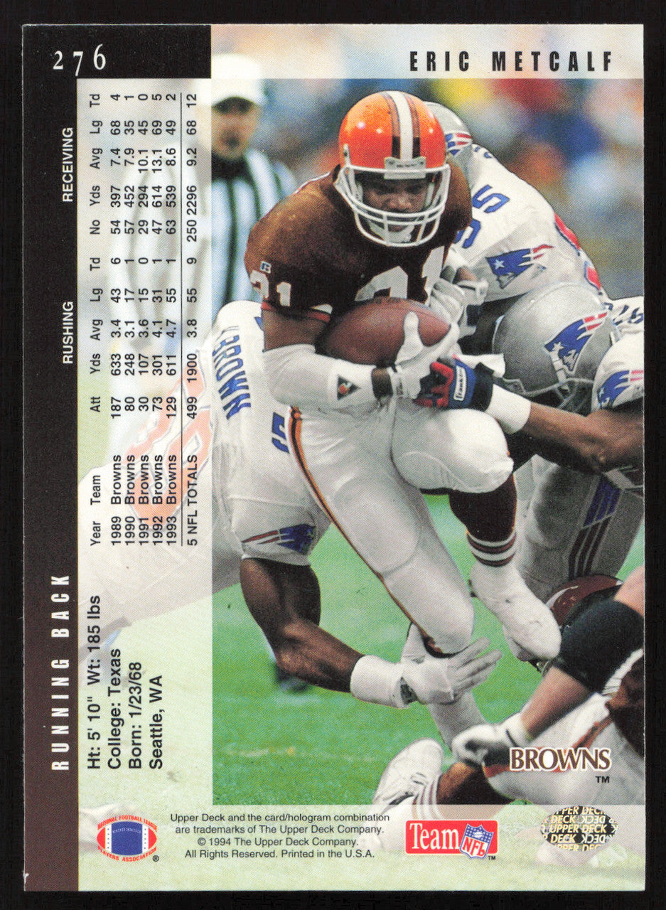 Eric Metcalf Autographed 1994 Upper Deck Card #276 Cleveland Browns SKU #260235