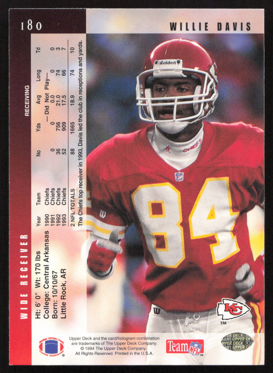 Willie Davis Autographed 1994 Upper Deck Card #180 Kansas City Chiefs SKU #260236