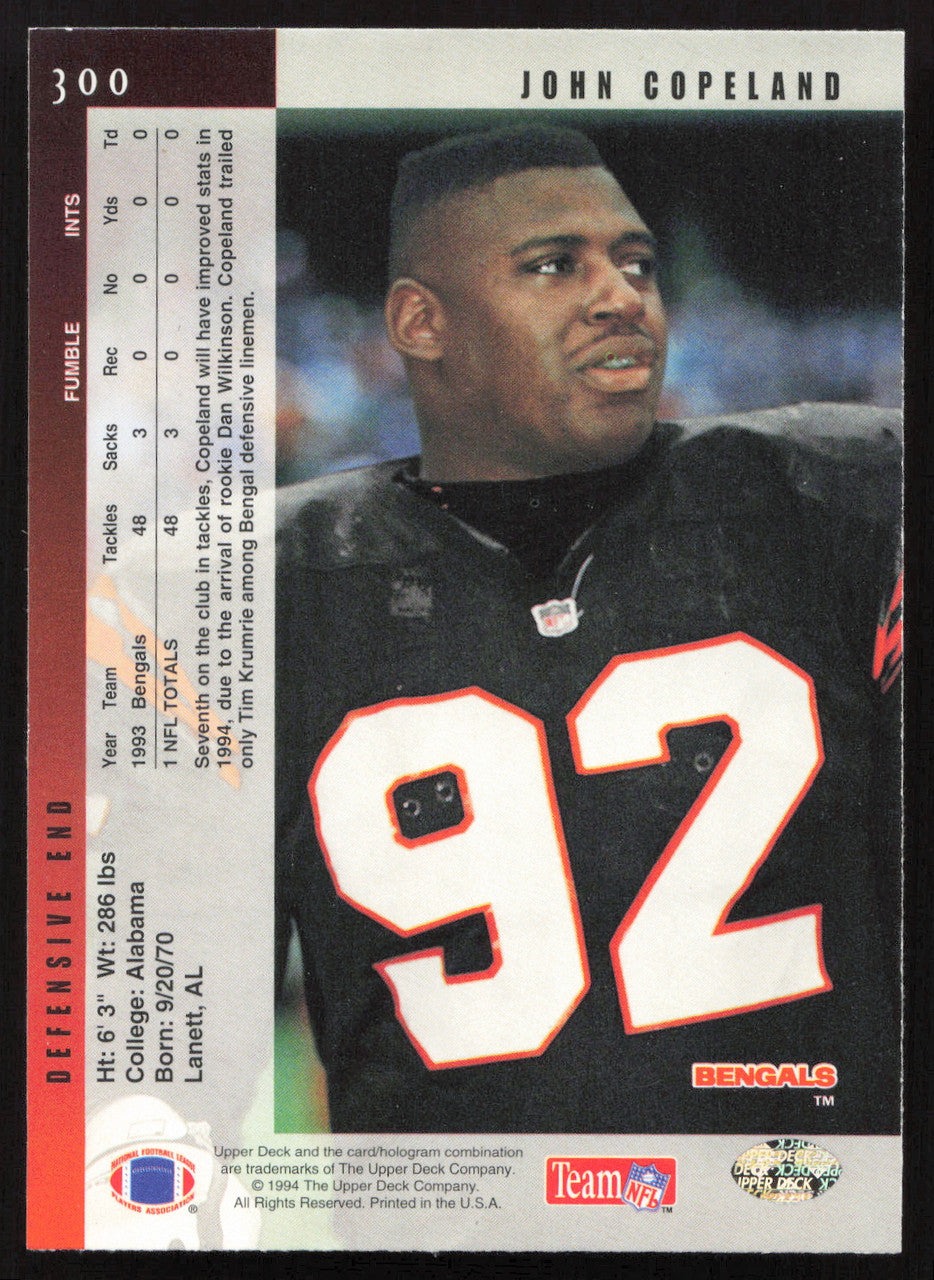 John Copeland Autographed 1994 Upper Deck Card #300 Cincinnati Bengals SKU #260246