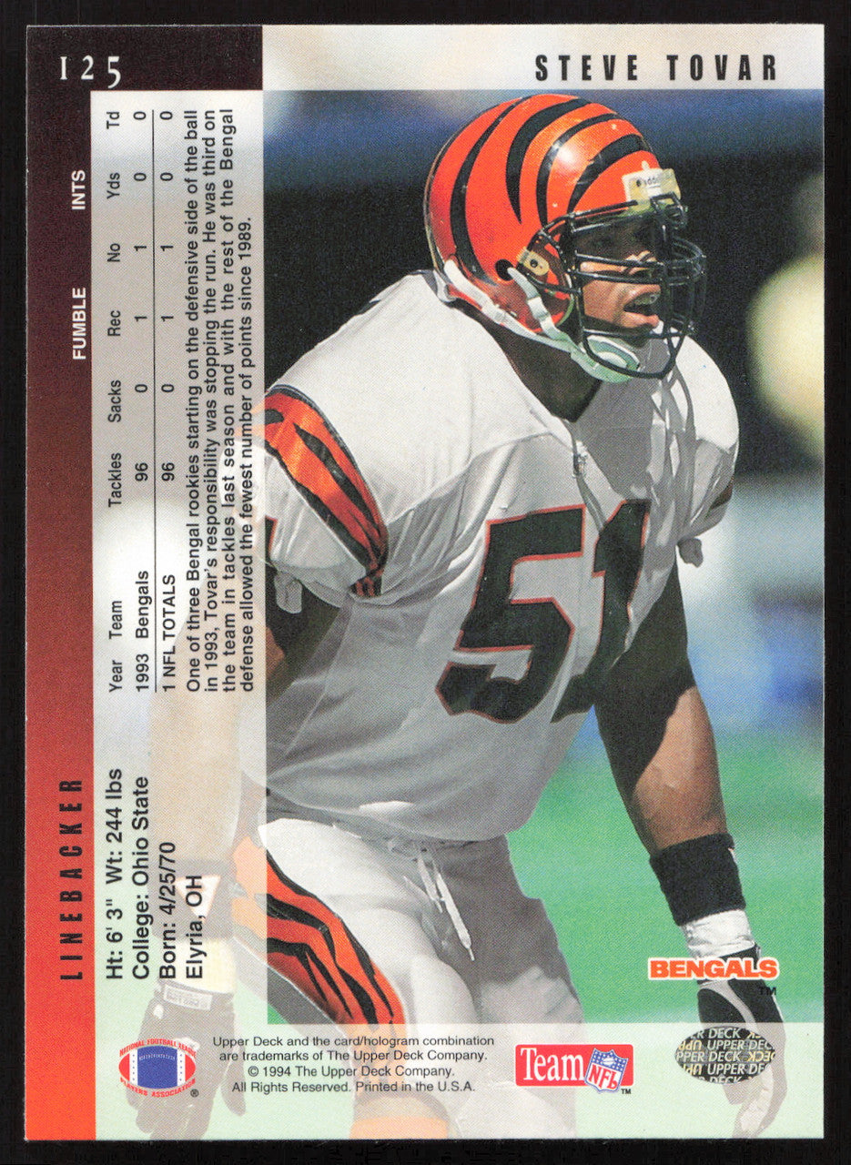 Steve Tovar Autographed 1994 Upper Deck Card #125 Cincinnati Bengals SKU #260249
