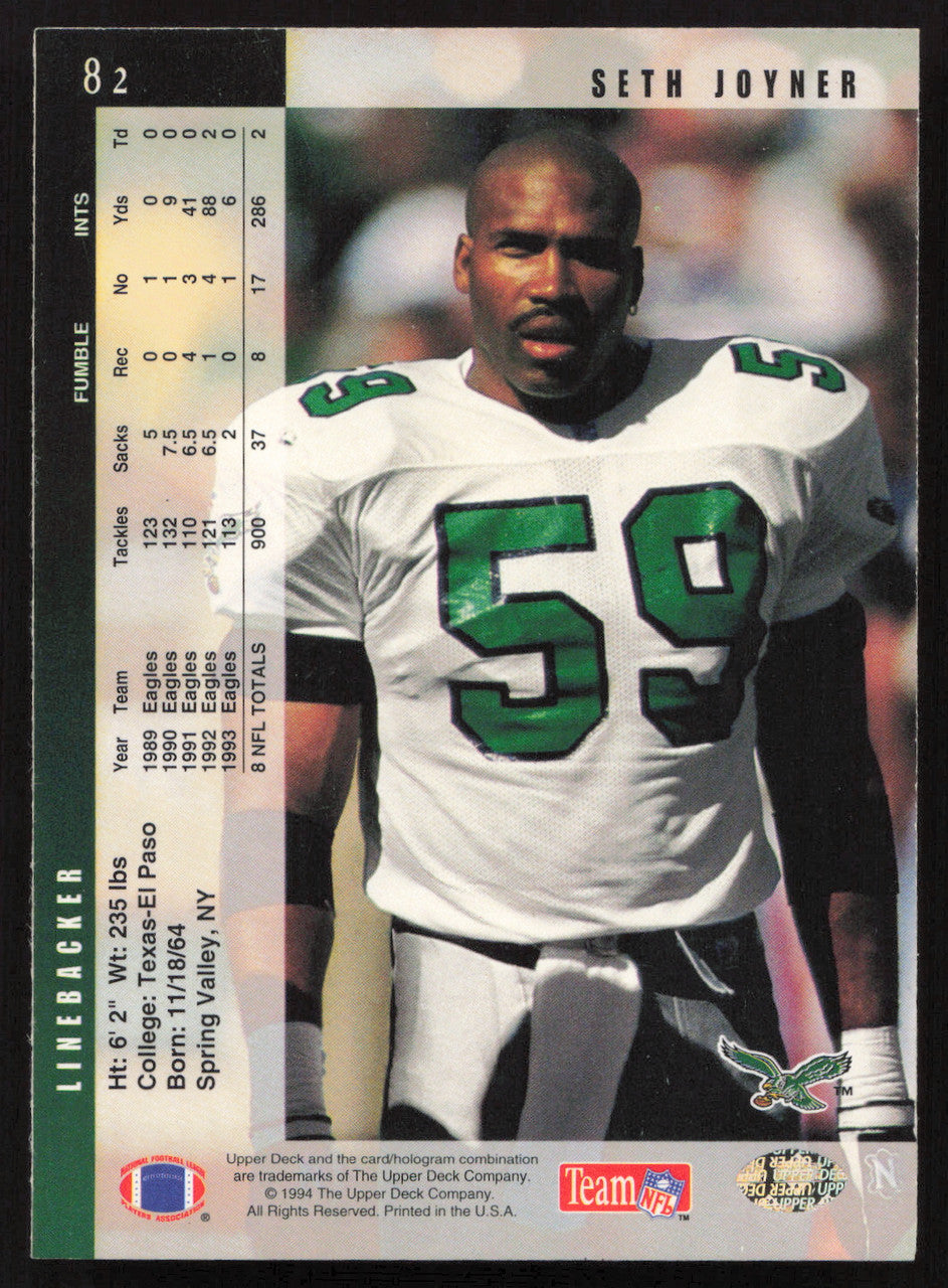 Seth Joyner Autographed 1994 Upper Deck Card #82 Philadelphia Eagles SKU #260251
