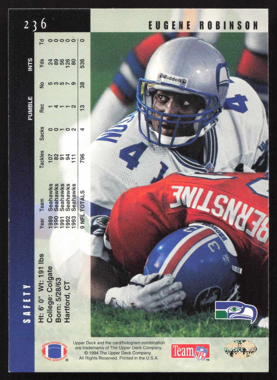 Eugene Robinson Autographed 1994 Upper Deck Card #236 Seattle Seahawks SKU #260270