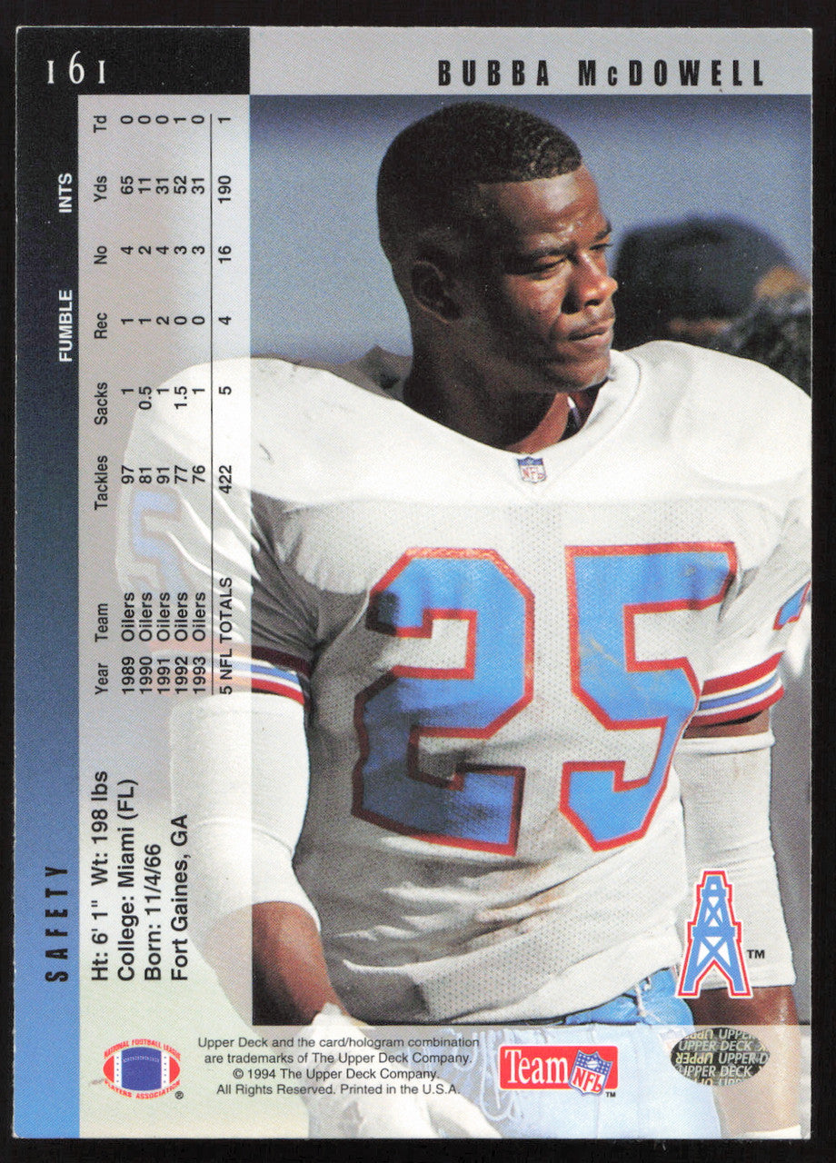 Bubba McDowell Autographed 1994 Upper Deck Card #161 Houston Oilers SKU #260272