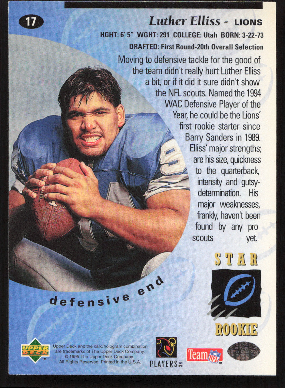 Luther Ellis Autographed 1995 Upper Deck Rookie Card #17 Detroit Lions SKU #260275