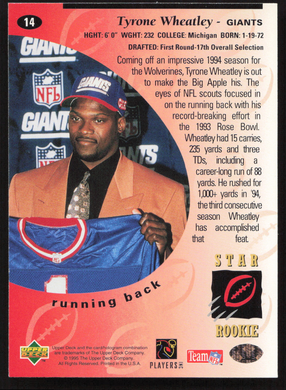 Tyrone Wheatley Autographed 1995 Upper Deck Rookie Card #14 New York Giants SKU #260280