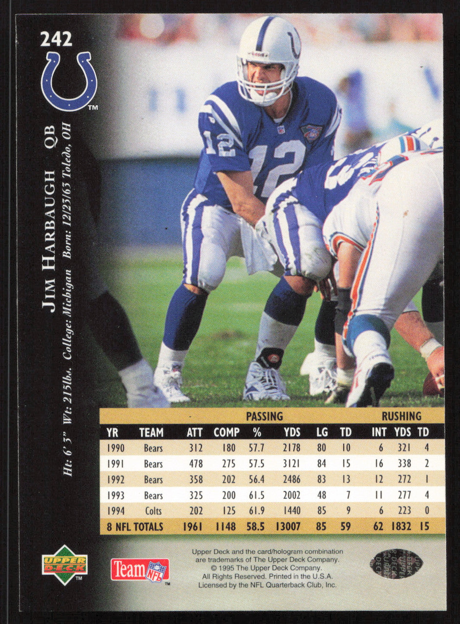 Jim Harbaugh Autographed 1995 Upper Deck Card #242 Indianapolis Colts SKU #260290
