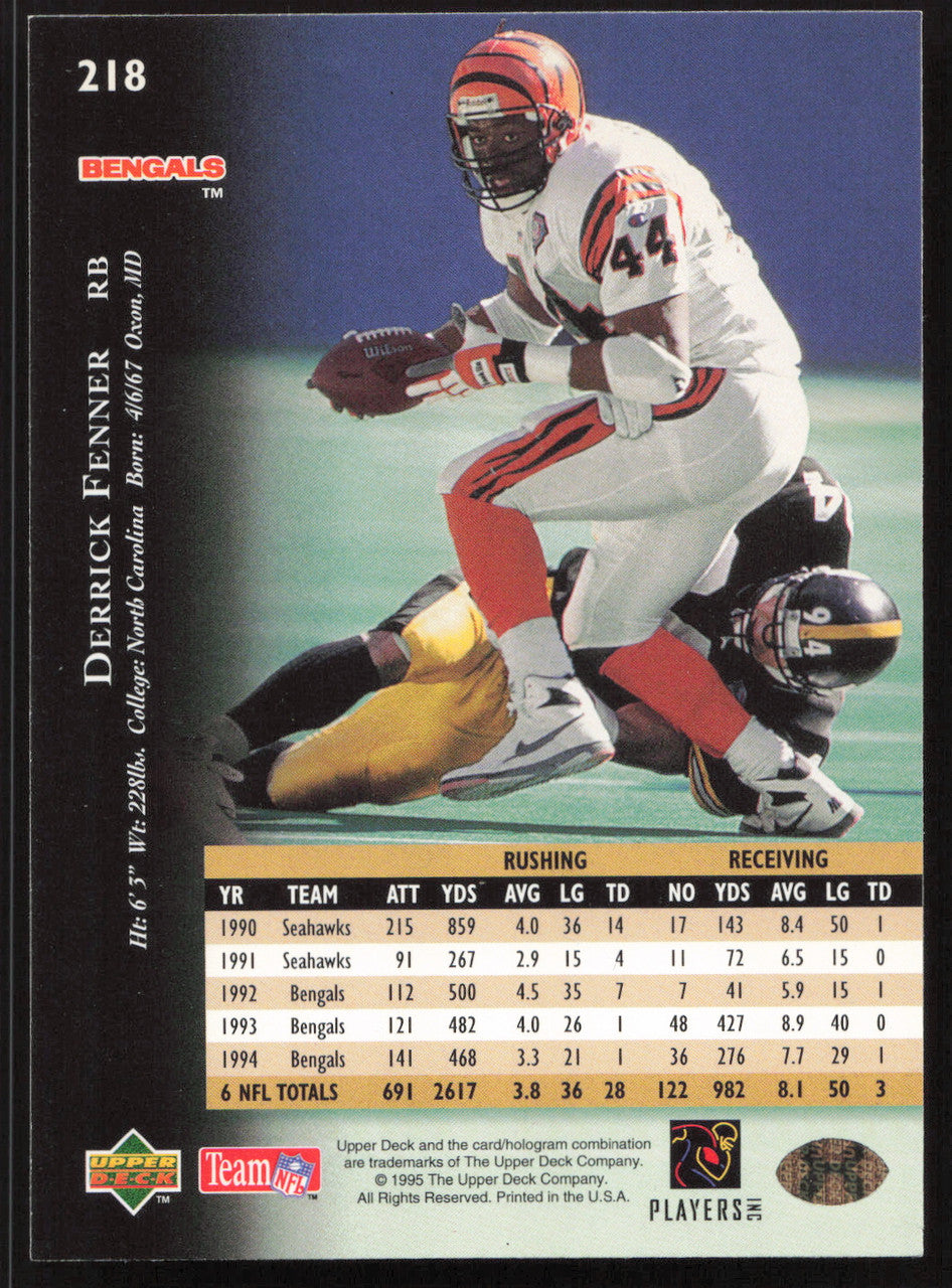 Derrick Fenner Autographed 1995 Upper Deck Card #218 Cincinnati Bengals SKU #260295