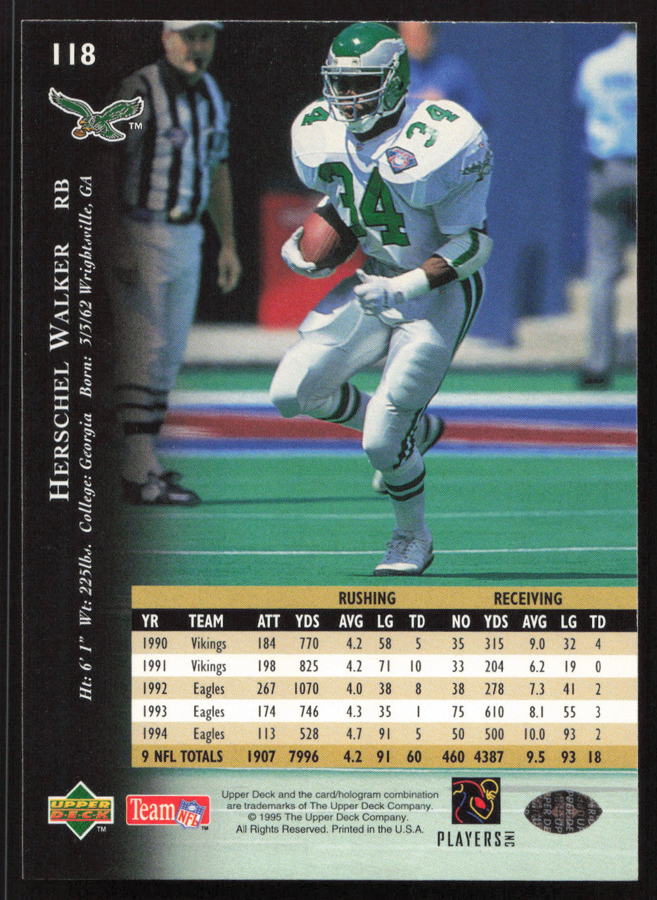 Herschel Walker Autographed 1995 Upper Deck Card #118 Philadelphia Eagles SKU #260298