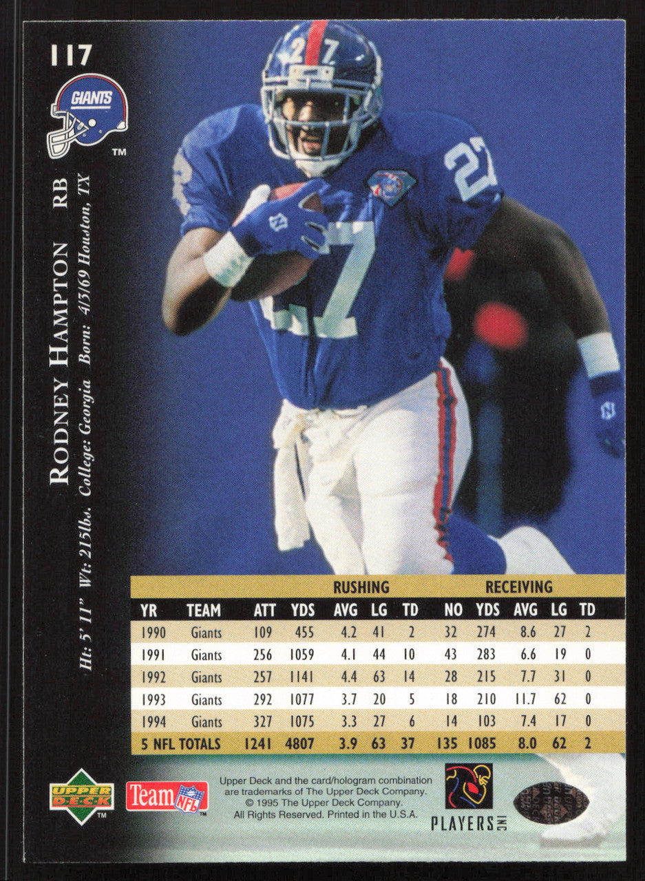 Rodney Hampton Autographed 1995 Upper Deck Card #117 New York Giants SKU #260299
