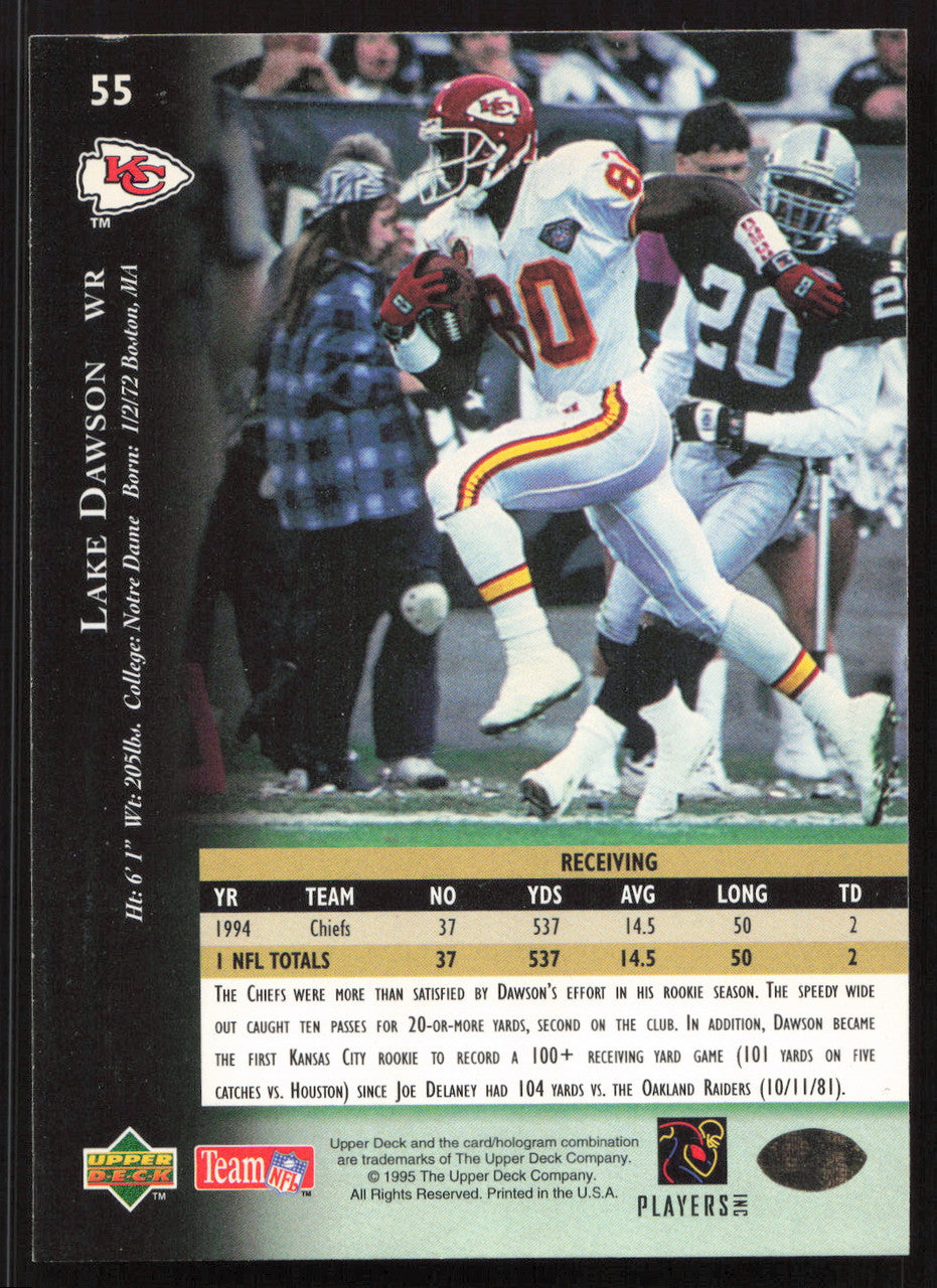 Lake Dawson Autographed 1995 Upper Deck Card #55 Kansas City Chiefs SKU #260301