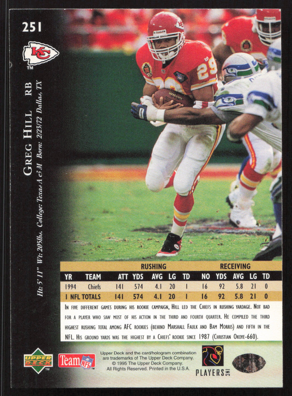 Greg Hill Autographed 1995 Upper Deck Card #251 Kansas City Chiefs SKU #260304