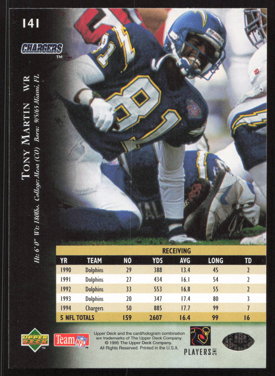 Tony Martin Autographed 1995 Upper Deck Card #141 San Diego Chargers SKU #260307