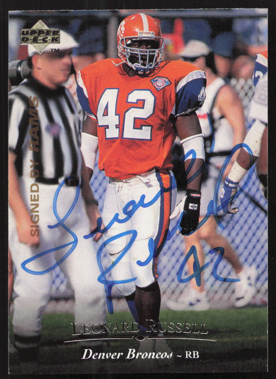 Leonard Russell Autographed 1995 Upper Deck Card #250 Denver Broncos SKU #260308