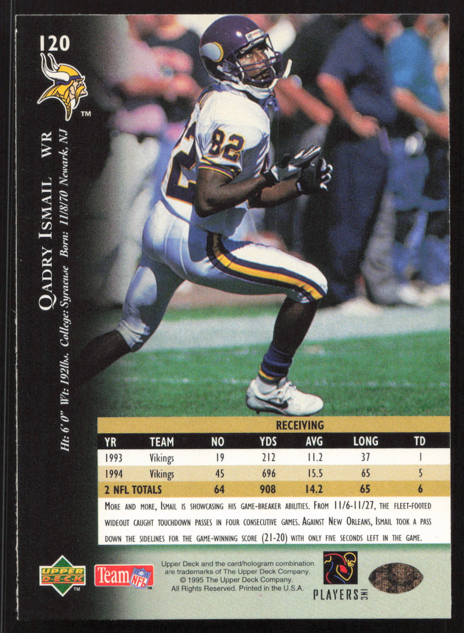 Qadry Ismail Autographed 1995 Upper Deck Card #120 Minnesota Vikings SKU #260312