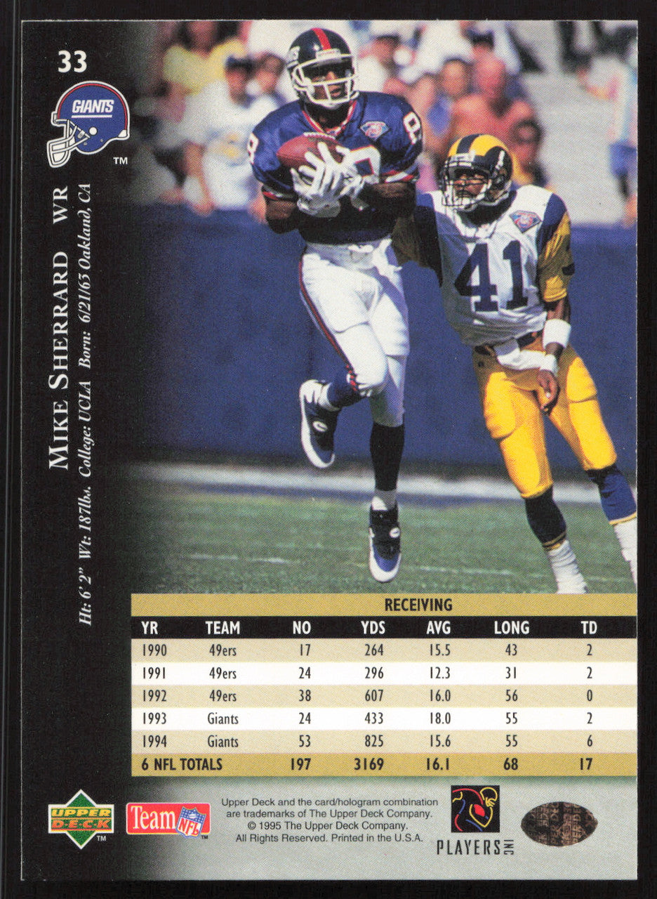 Mike Sherrard Autographed 1995 Upper Deck Card #33 New York Giants SKU #260313
