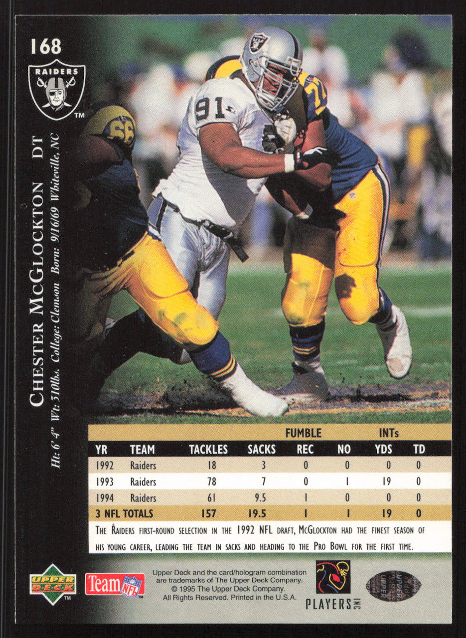 Chester McGlockton Autographed 1995 Upper Deck Card #168 Los Angeles Raiders SKU #260322