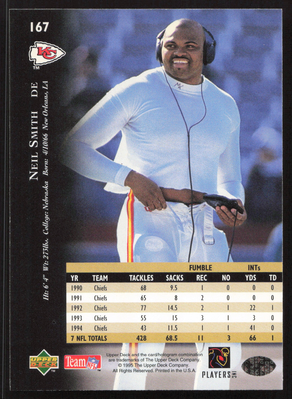 Neil Smith Autographed 1995 Upper Deck Card #167 Kansas City Chiefs SKU #260324