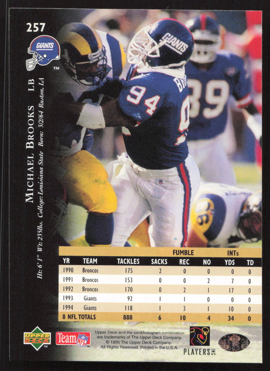 Michael Brooks Autographed 1995 Upper Deck Card #257 New York Giants SKU #260330