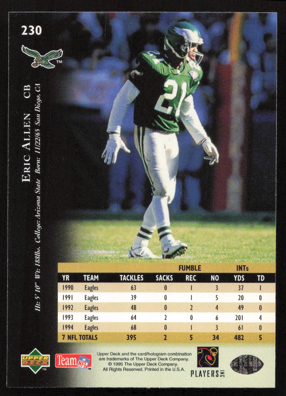 Eric Allen Autographed 1995 Upper Deck Card #230 Philadelphia Eagles SKU #260336